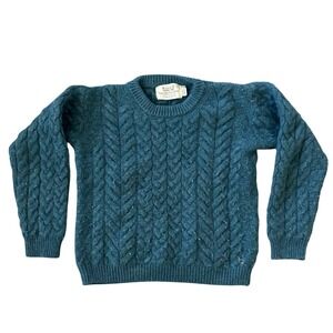 Aran Sweater Market Merino Wool Fishermans Sweater Womens Sz XS Blue Teal SHRUNK